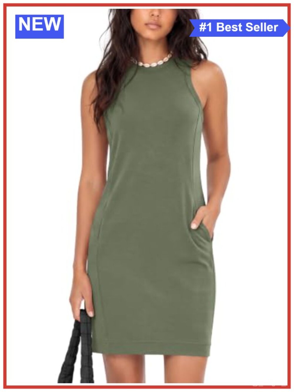 Modal Soft Loose Tank Dress with Kangaroo Pocket Sleeveless Casual Sundress